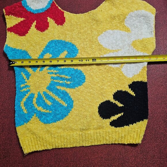 Vtg Colors By Brooks Linen Floral Knit Sweater L Yellow Multi Relaxed Coastal - Picture 5 of 6